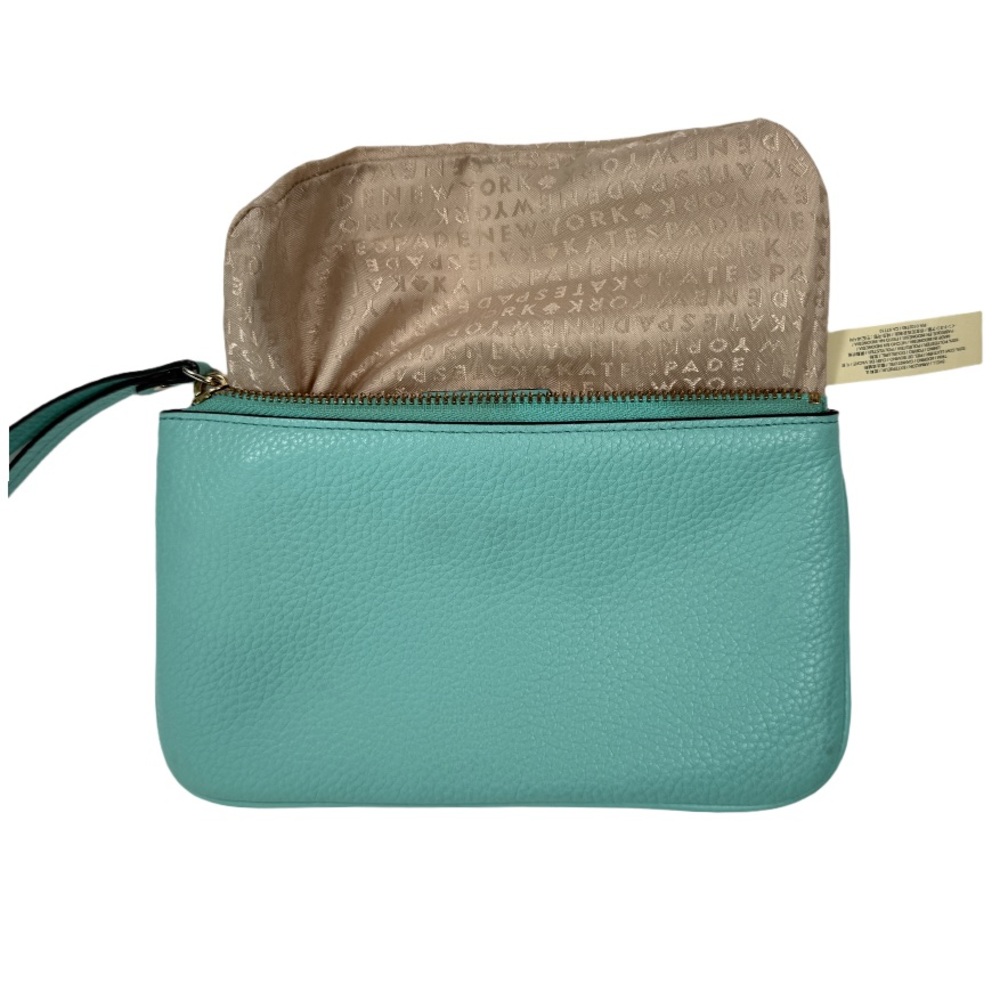 KATE SPADE | Wristlet Top Zip Teal Pebbled Leather Classic Preppy Vacation - Picture 9 of 16